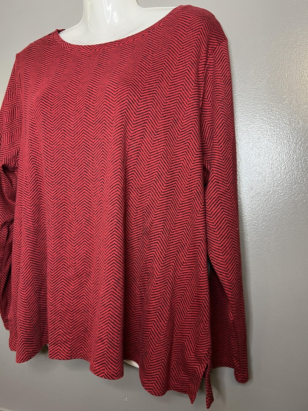 J Jill Shirt Womens XL Petite Red Black Pima Cotton Long Sleeve Crew Top - Picture 4 of 6